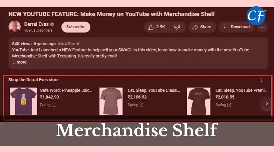 Merchandise Shelf YouTube Money for 1 Lakh Views in India